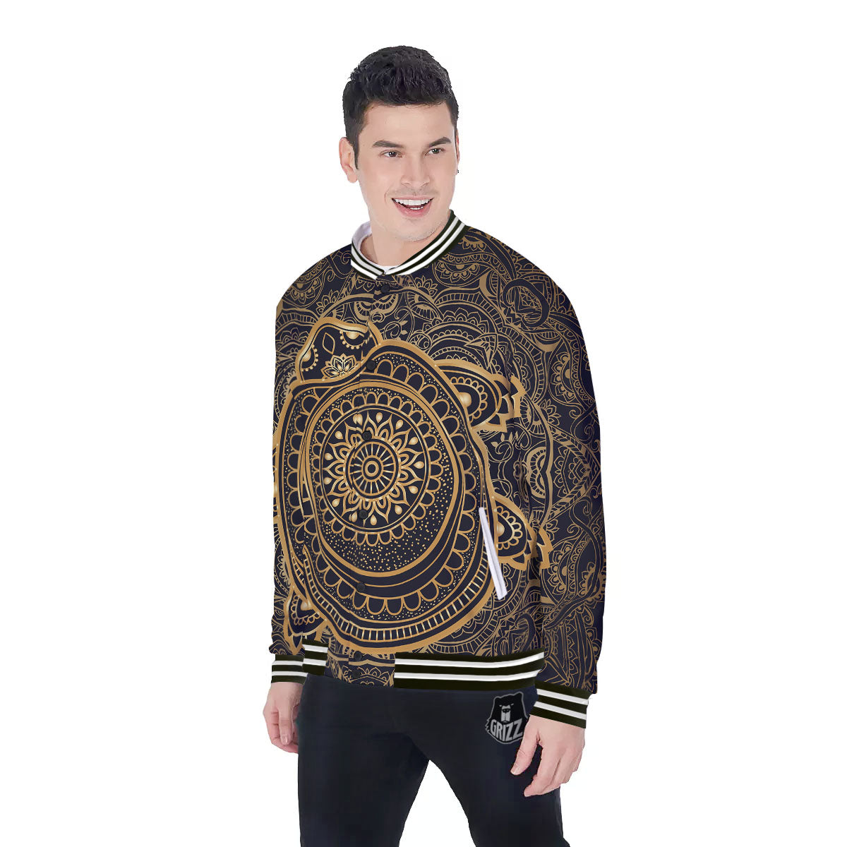 Sea Turtle Native Bohemian Print Baseball Jacket-grizzshop