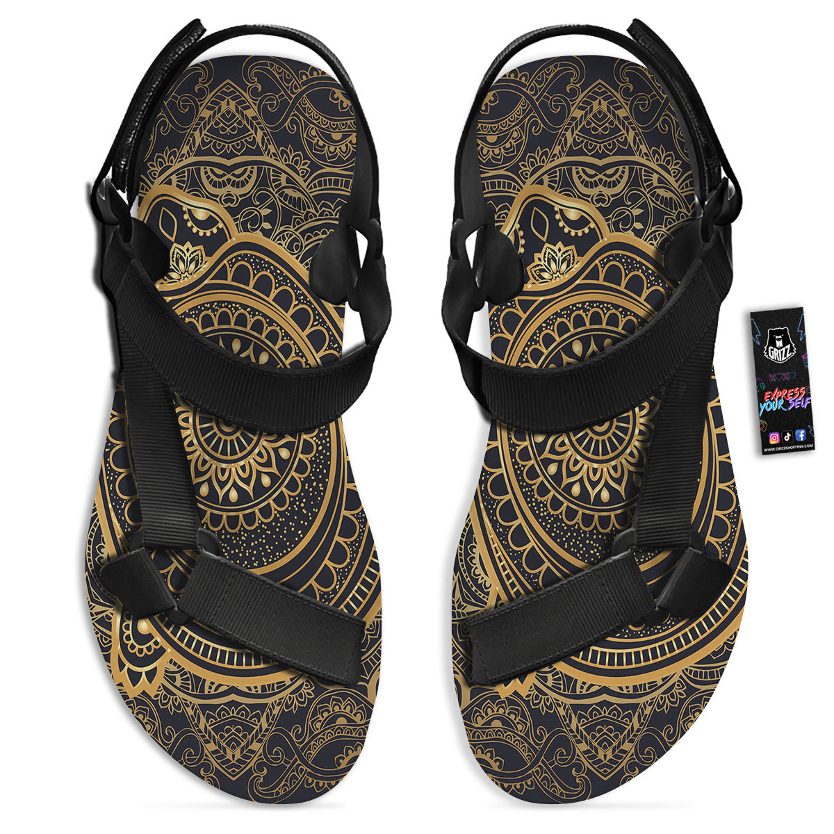Sea Turtle Native Bohemian Print Black Open Toe Sandals-grizzshop