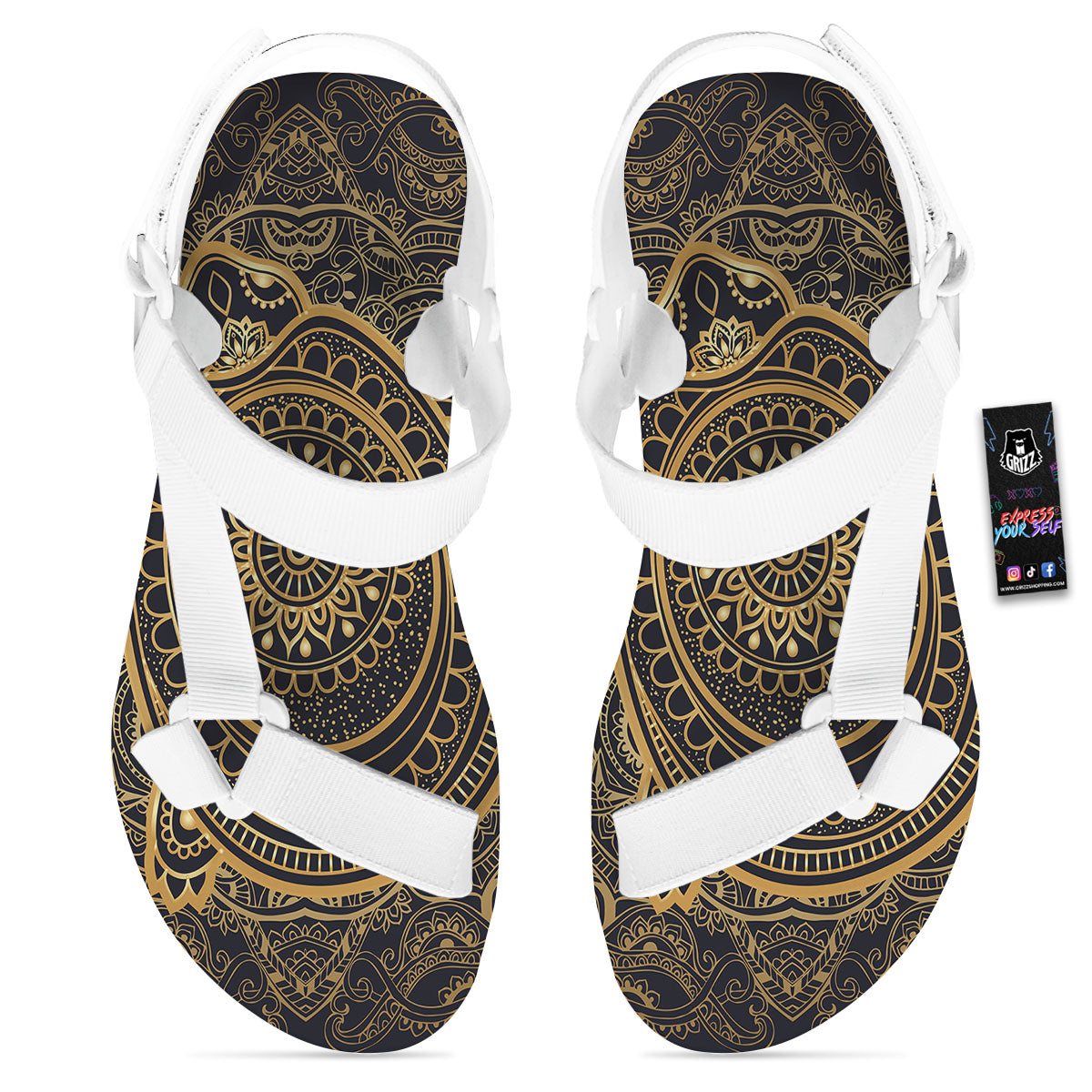 Sea Turtle Native Bohemian Print White Open Toe Sandals-grizzshop
