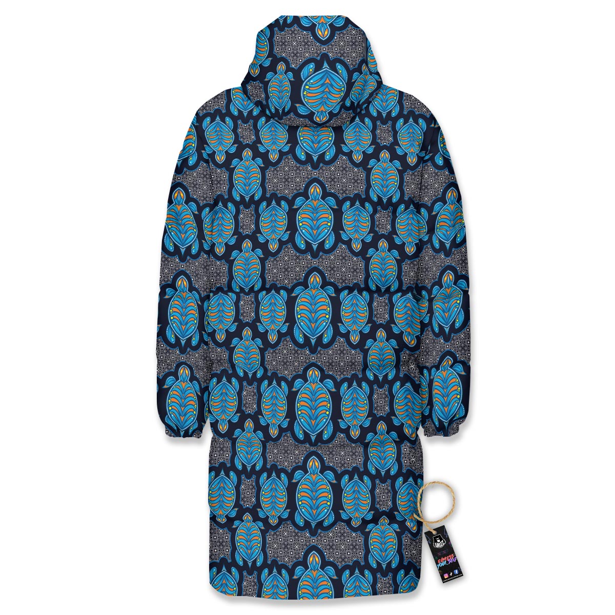 Sea Turtle Retro Print Pattern Long Down Jacket-grizzshop