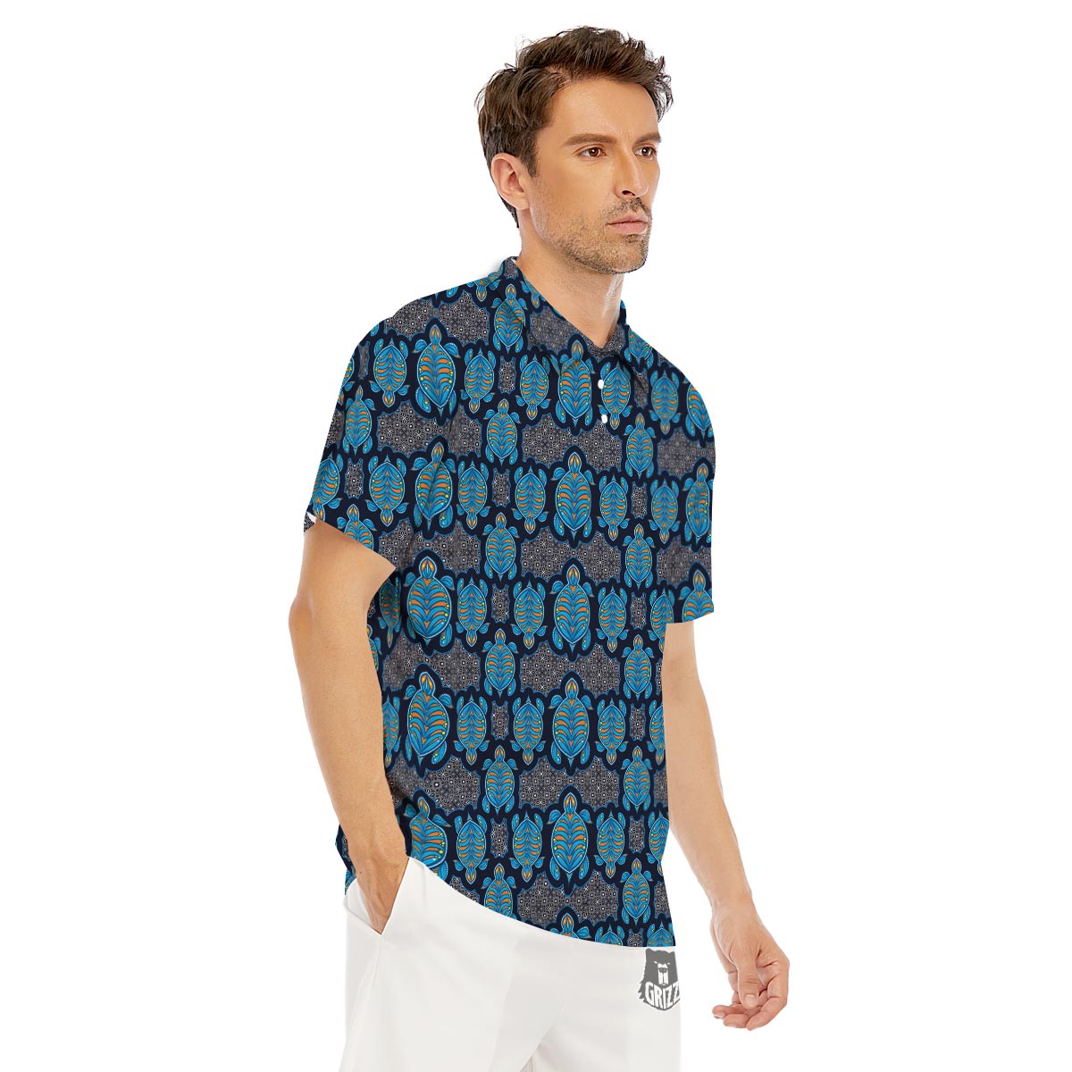 Sea Turtle Retro Print Pattern Men's Golf Shirts-grizzshop