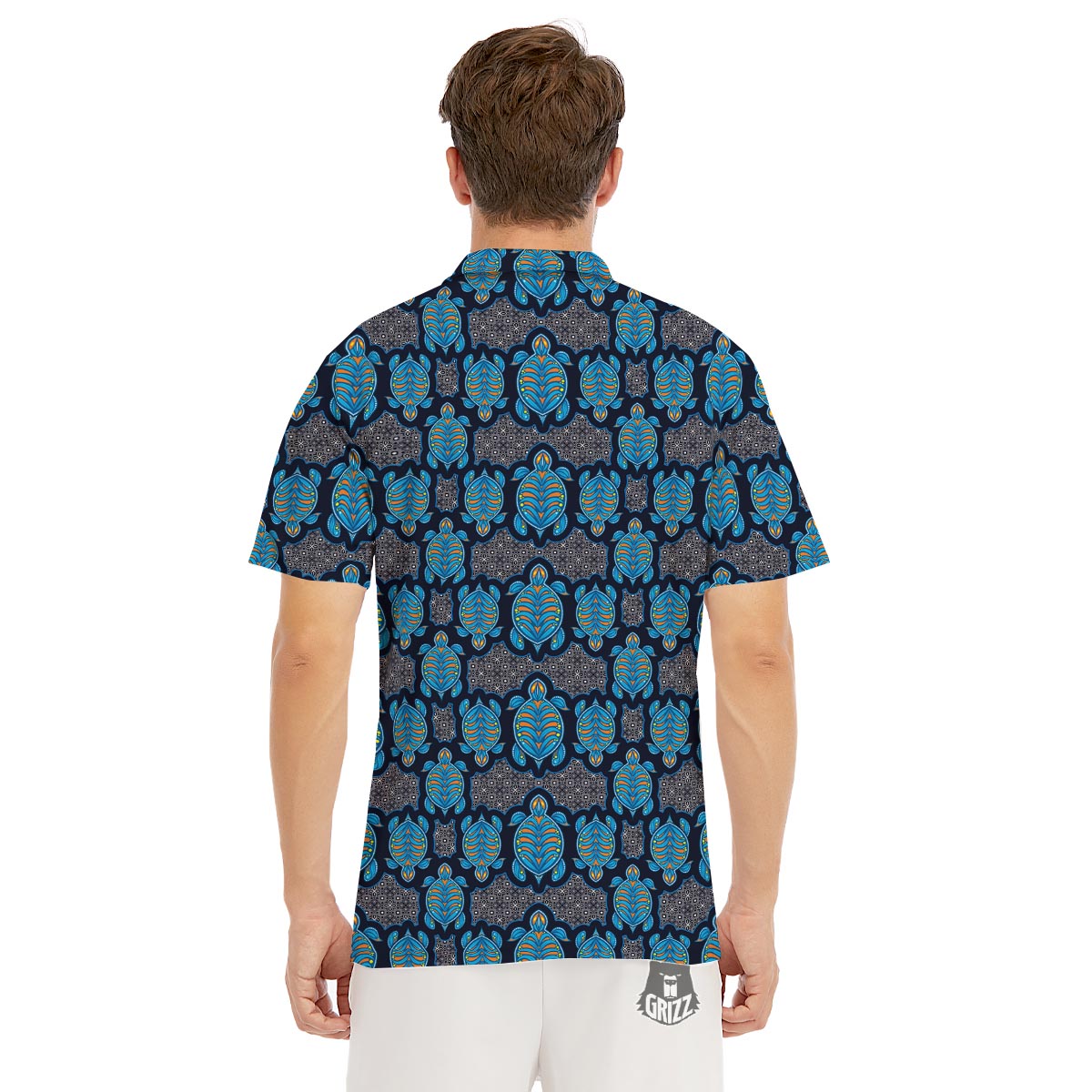 Sea Turtle Retro Print Pattern Men's Golf Shirts-grizzshop