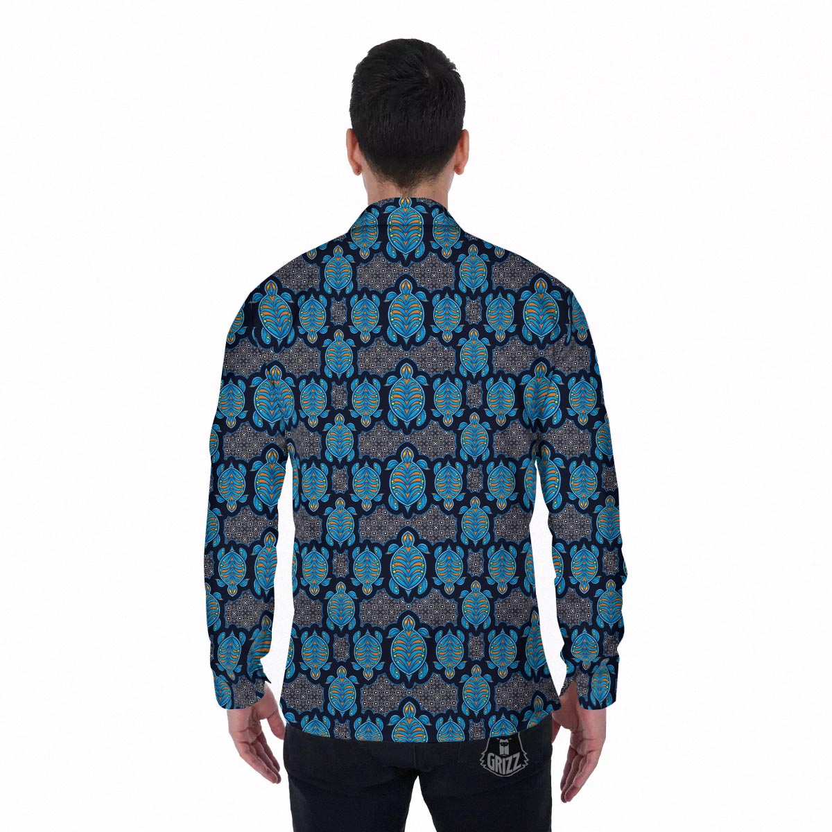 Sea Turtle Retro Print Pattern Men's Long Sleeve Shirts-grizzshop