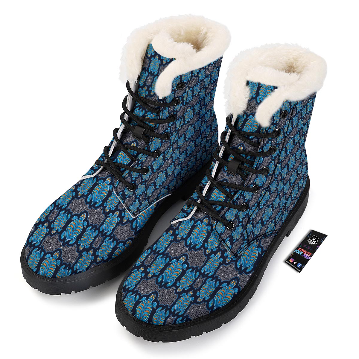 Sea Turtle Retro Print Pattern Winter Boots-grizzshop