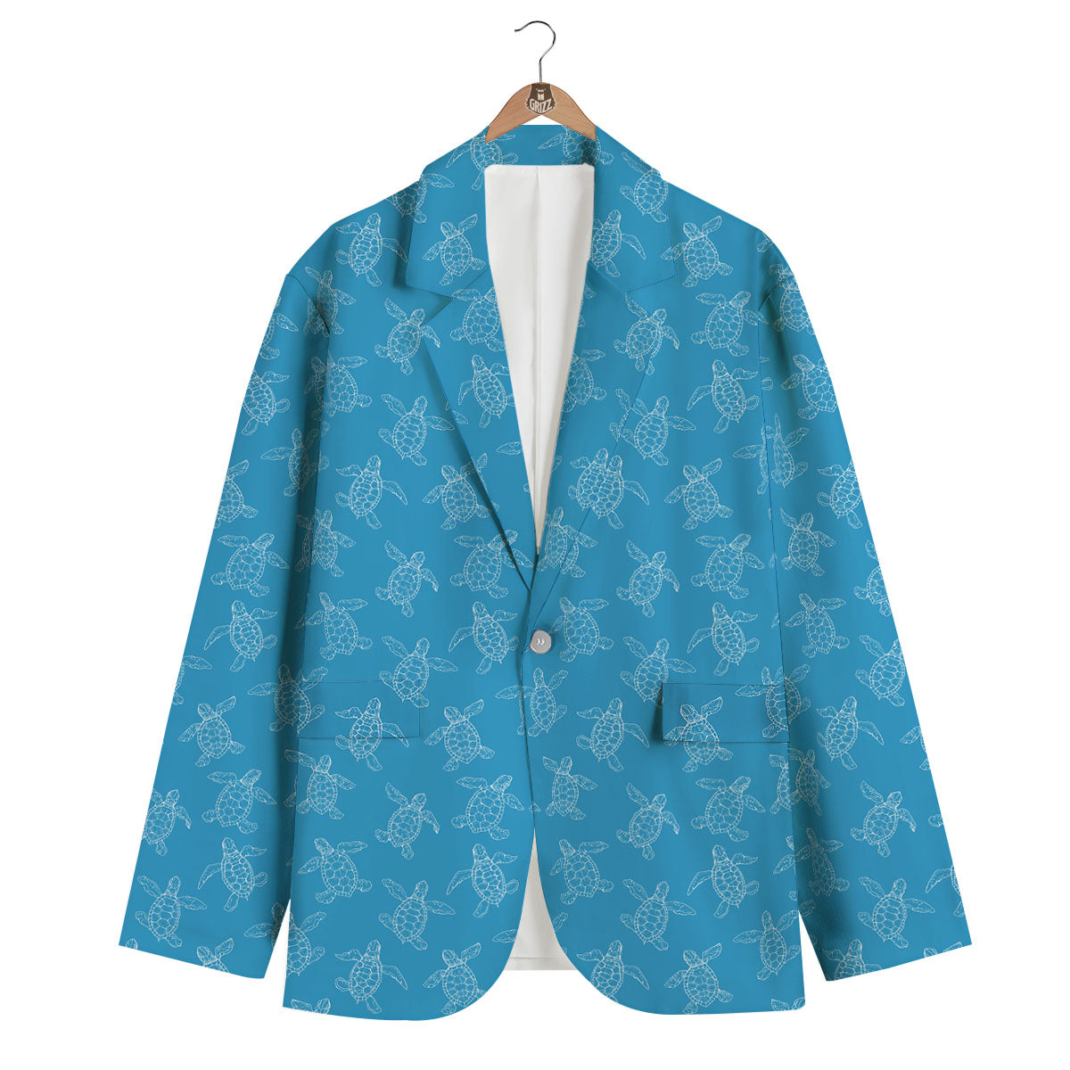 Sea Turtle White And Blue Print Pattern Men's Blazer-grizzshop