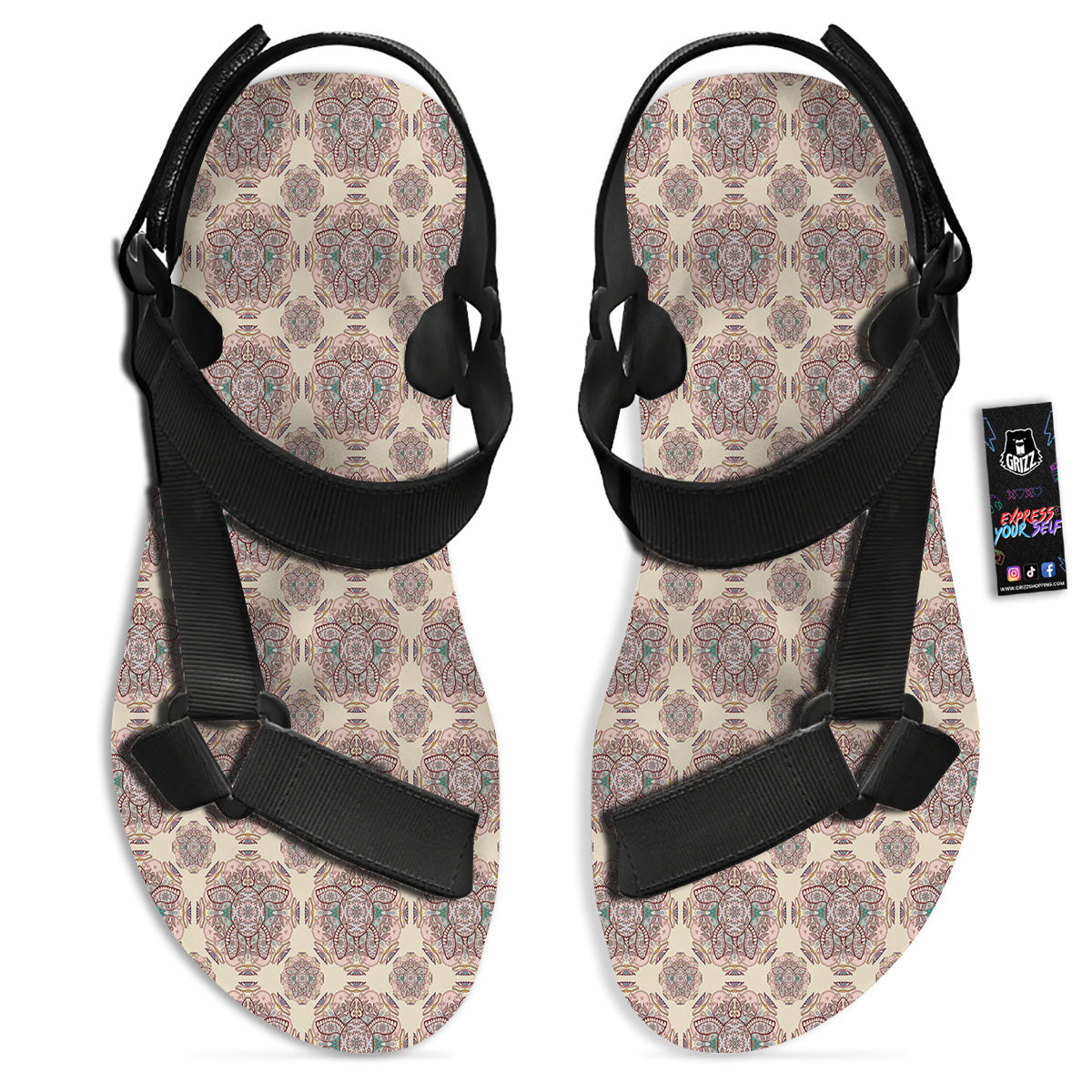 Sea Turtles Ethnic Print Black Open Toe Sandals-grizzshop