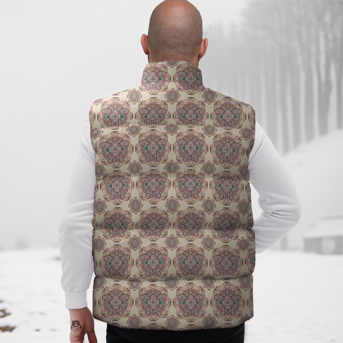 Sea Turtles Ethnic Print Down Vest