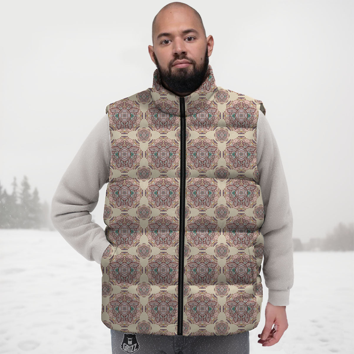 Sea Turtles Ethnic Print Down Vest