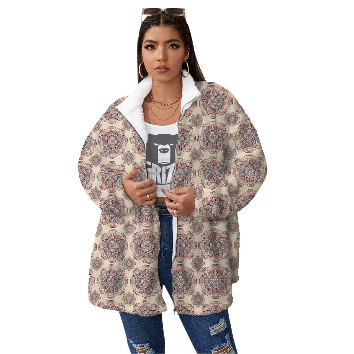 Sea Turtles Ethnic Print Women's Sherpa Jacket-grizzshop
