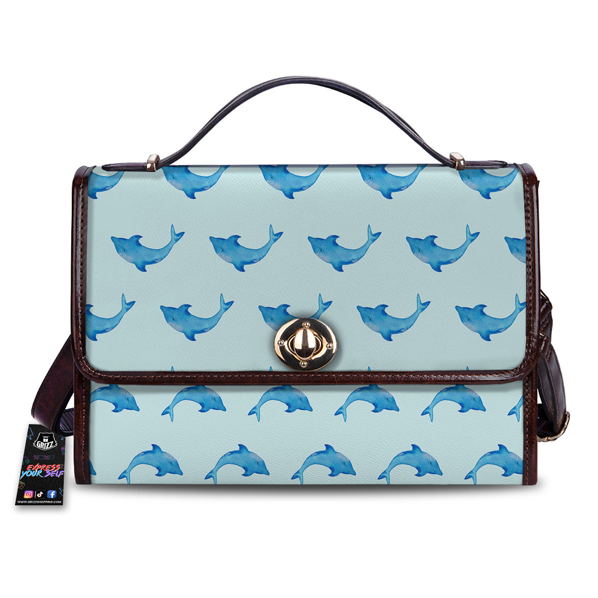 Sea Dolphin Watercolor Print Pattern Women's Satchel Bag
