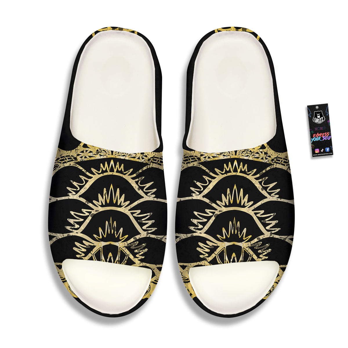 Sea Turtle Gold And Black Print Sandals-grizzshop