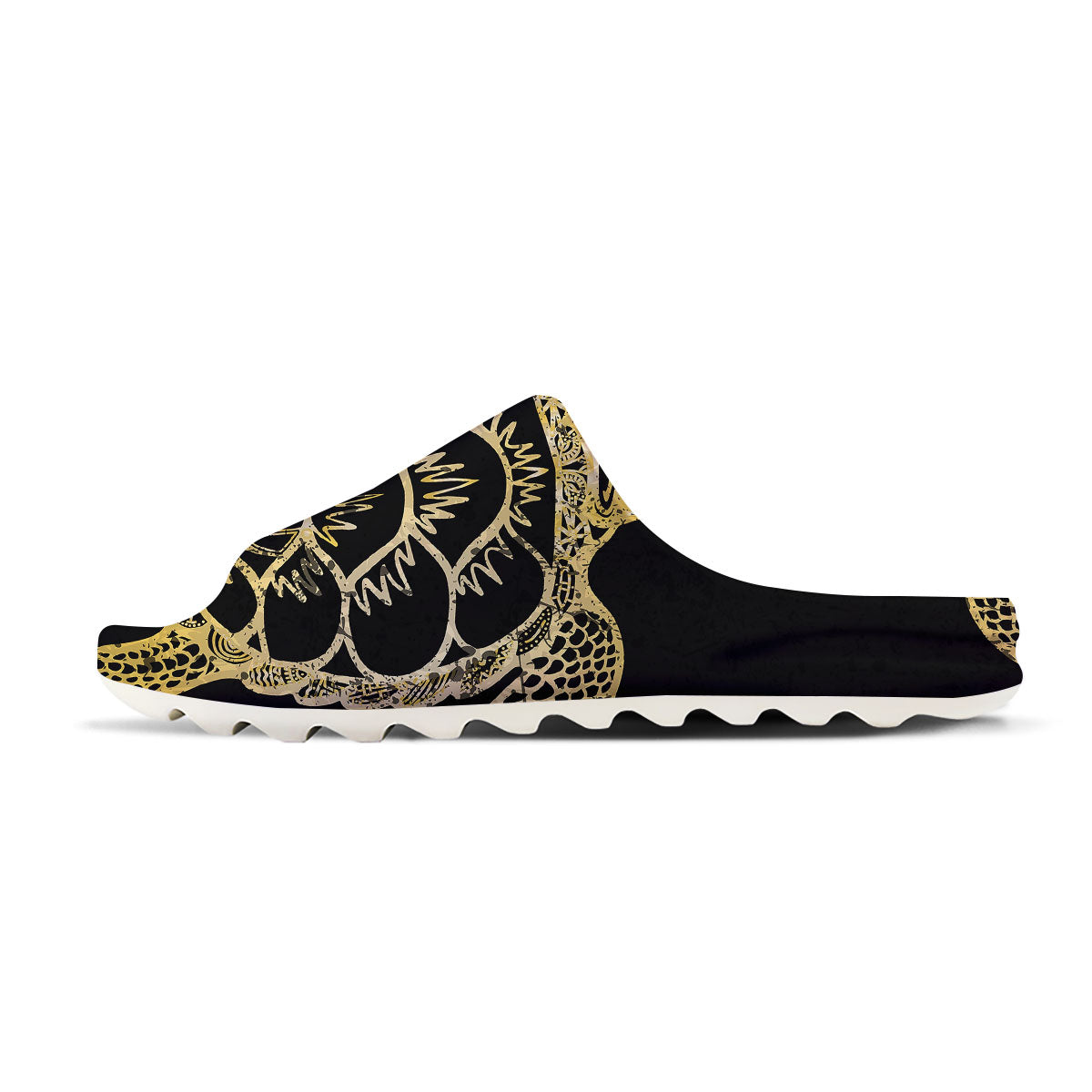Sea Turtle Gold And Black Print Sandals-grizzshop