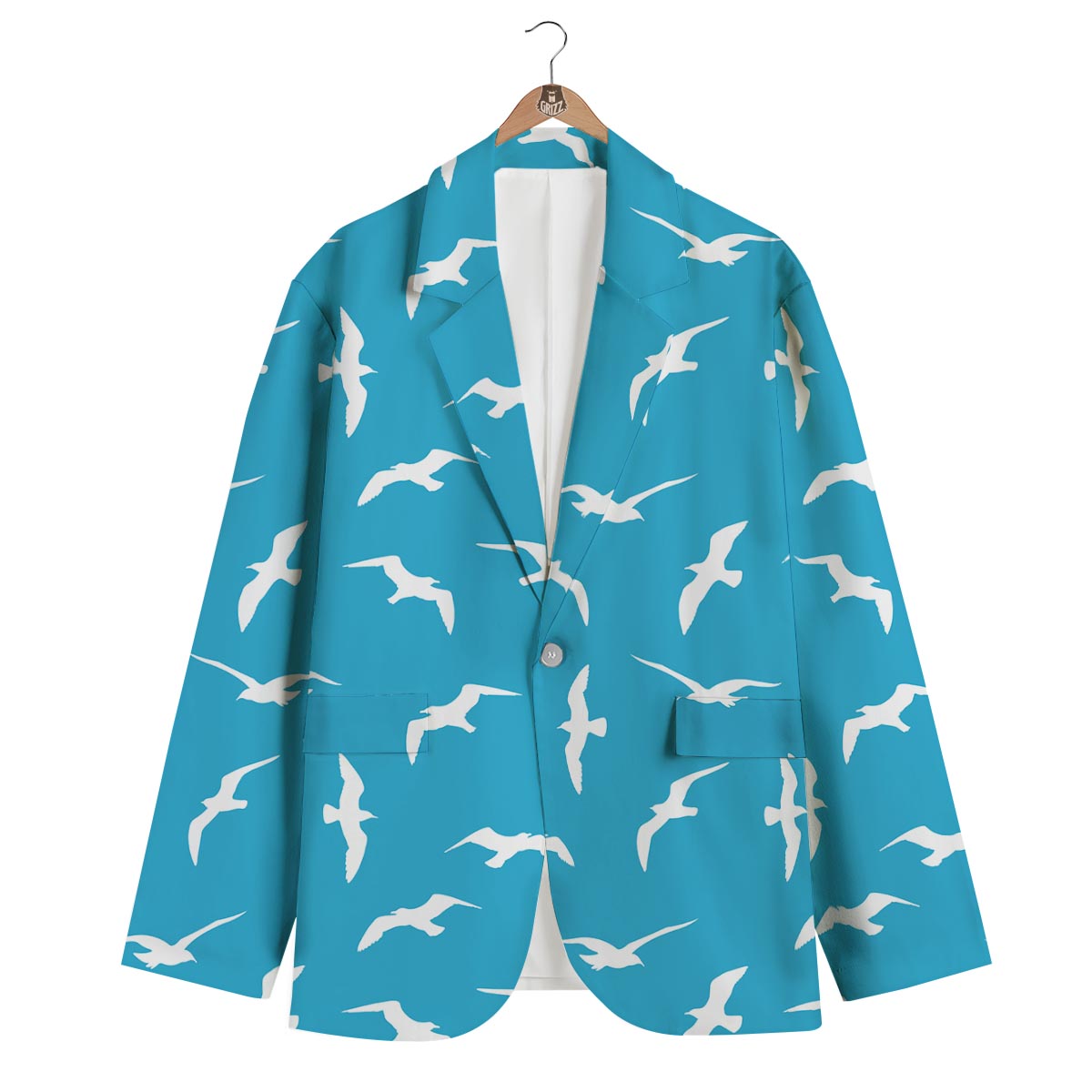 Seagull Pattern Print Men's Blazer-grizzshop