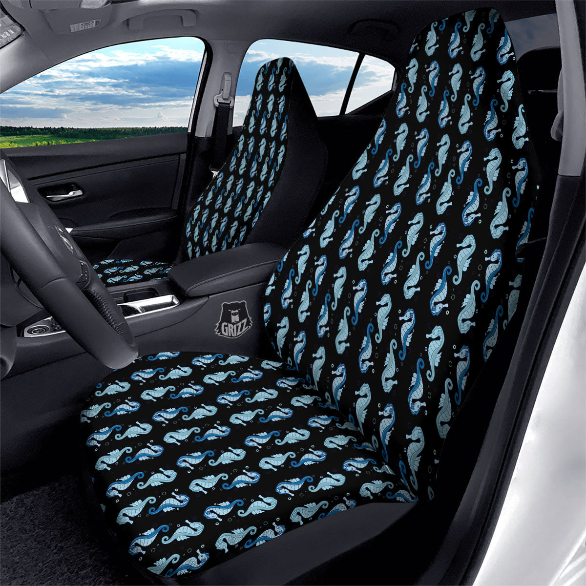 Seahorse Blue Print Pattern Car Seat Covers-grizzshop