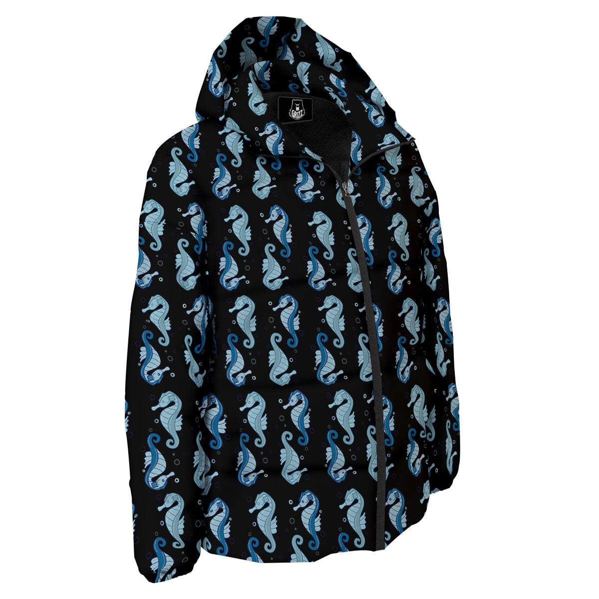 Seahorse Blue Print Pattern Down Jacket-grizzshop