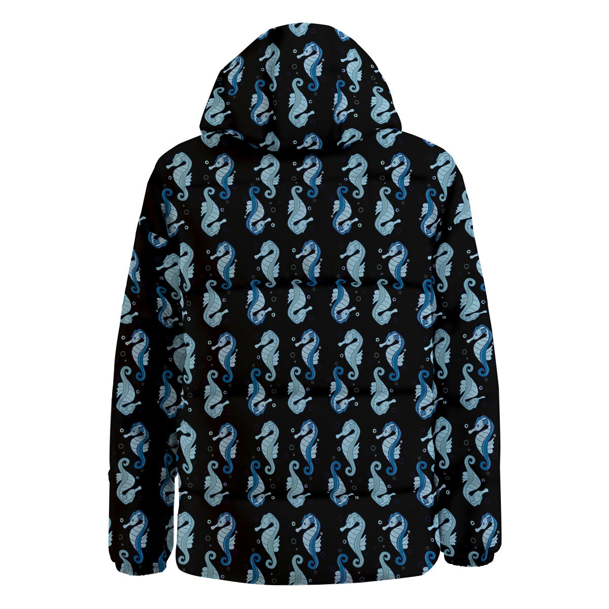 Seahorse Blue Print Pattern Down Jacket-grizzshop