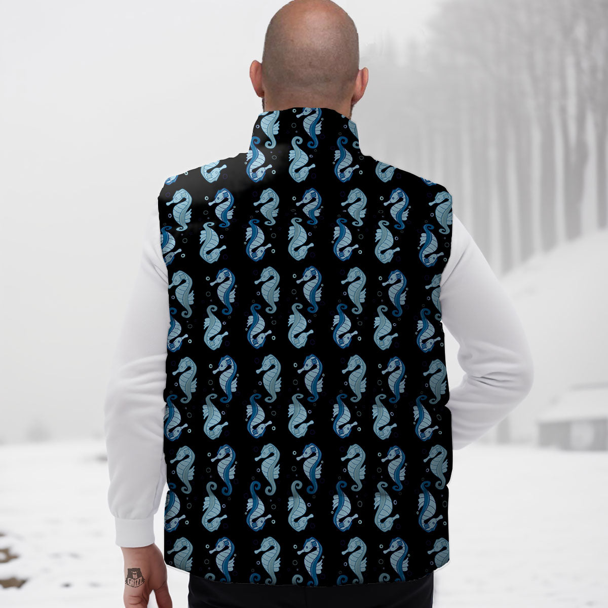 Seahorse Blue Print Pattern Down Vest