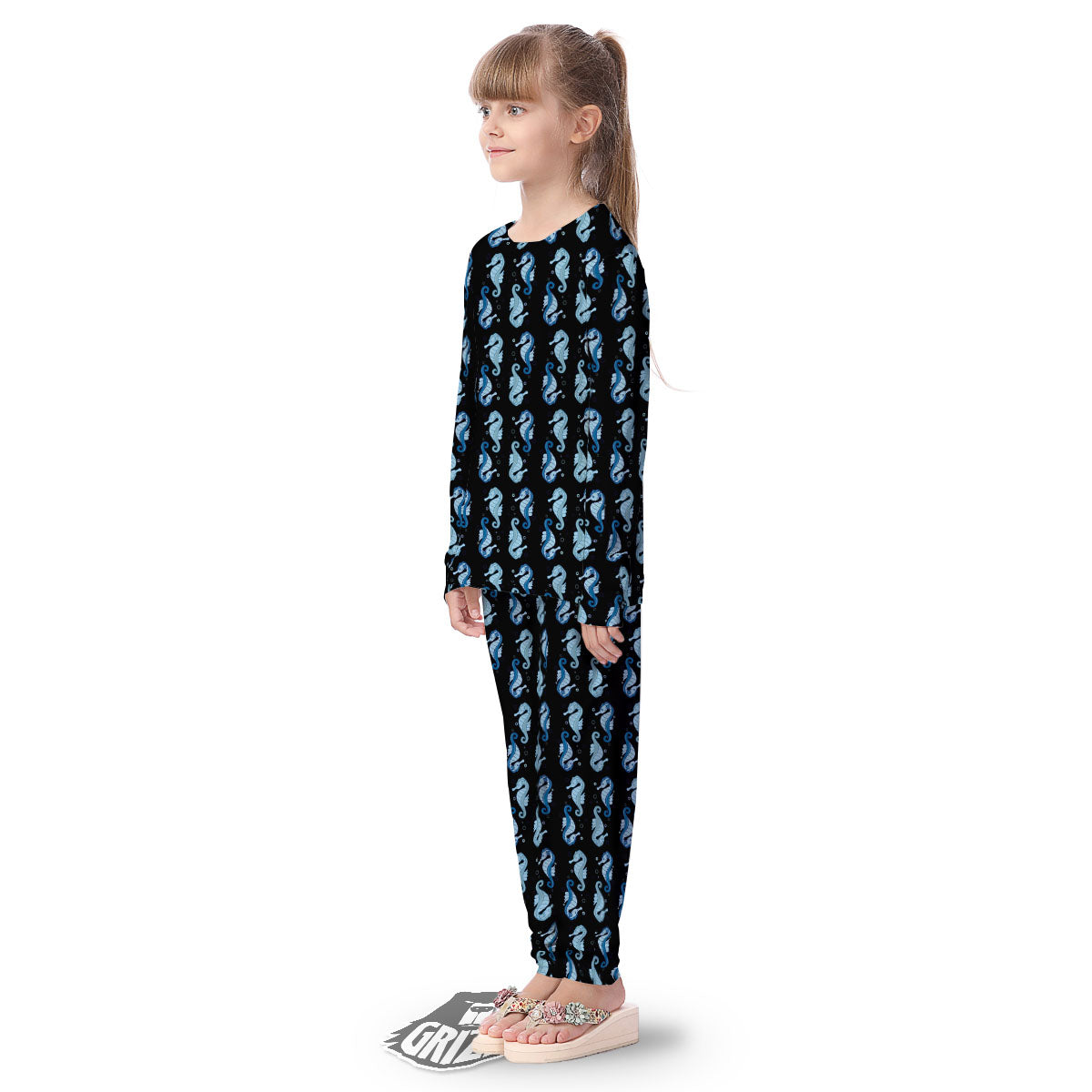Seahorse Blue Print Pattern Kid's Pajamas-grizzshop