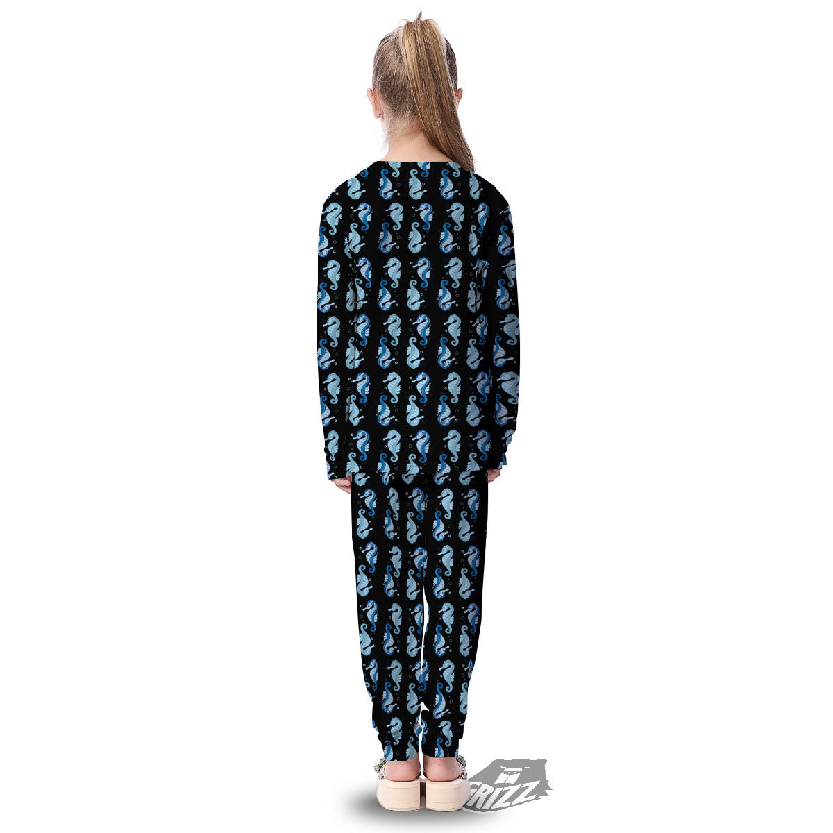 Seahorse Blue Print Pattern Kid's Pajamas-grizzshop