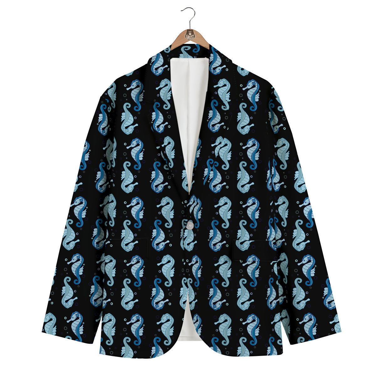 Seahorse Blue Print Pattern Men's Blazer-grizzshop
