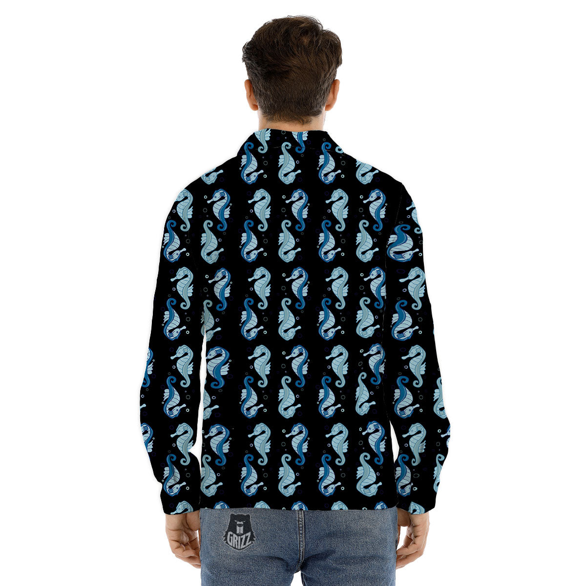 Seahorse Blue Print Pattern Men's Dress Shirts-grizzshop