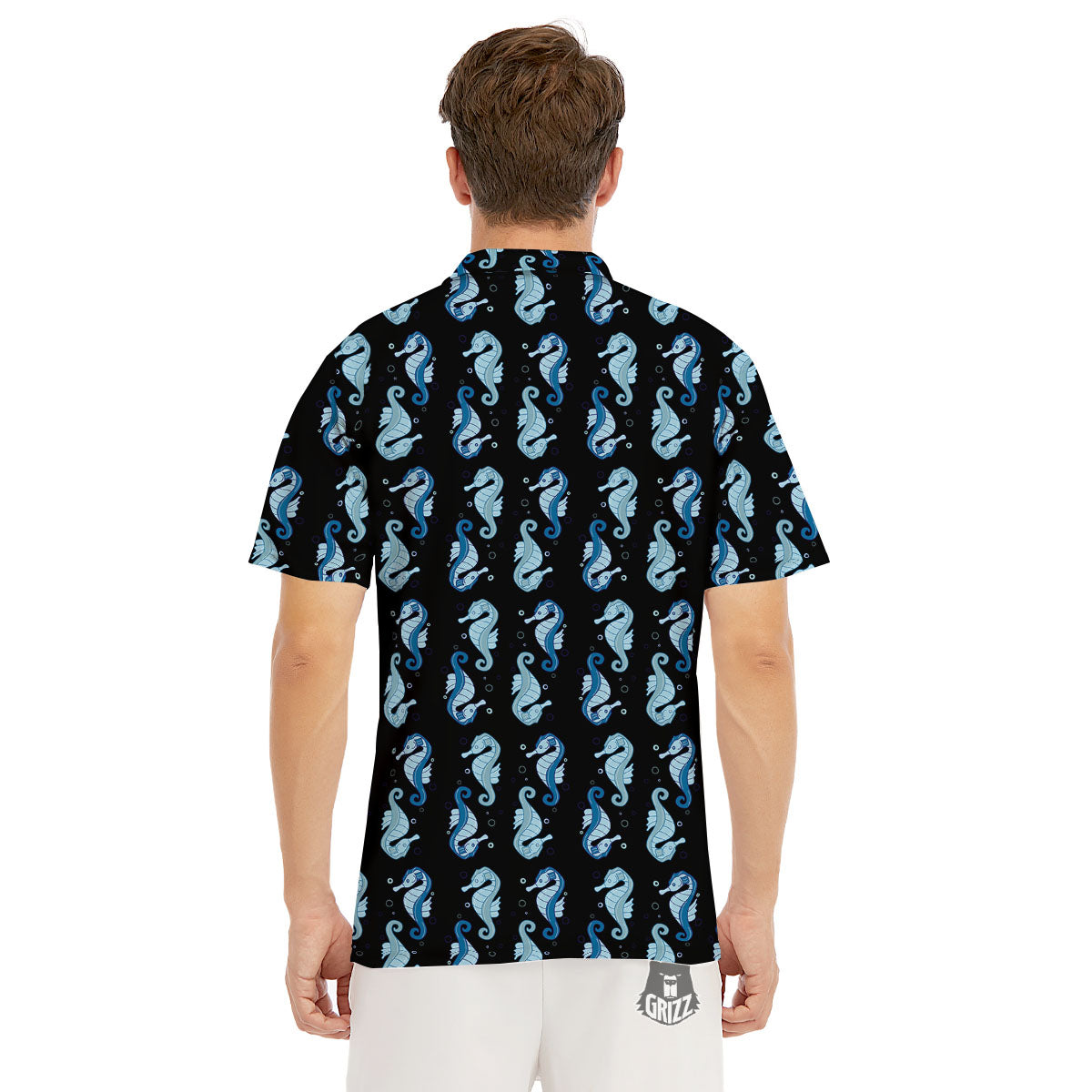Seahorse Blue Print Pattern Men's Golf Shirts-grizzshop