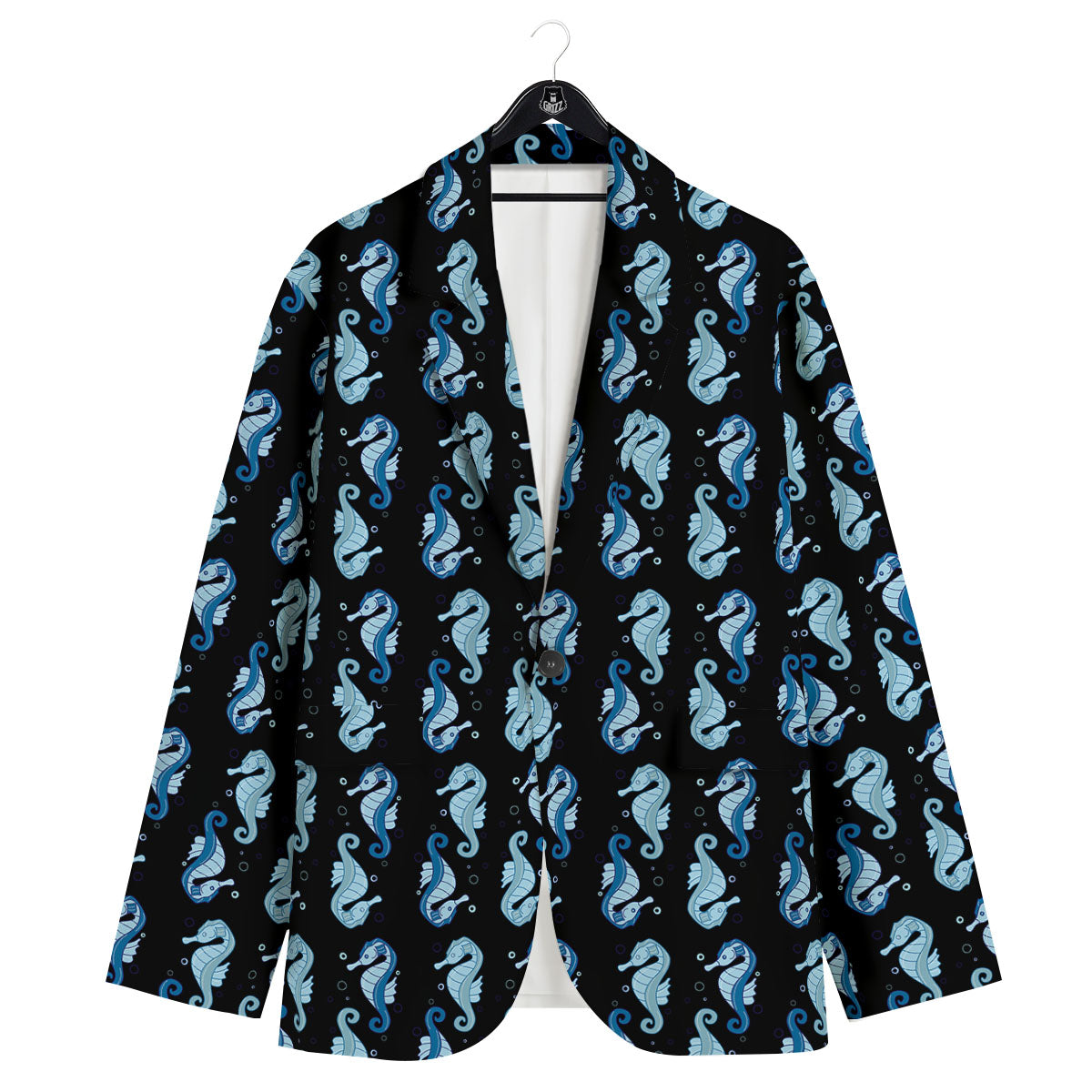 Seahorse Blue Print Pattern Men's Sport Coat-grizzshop