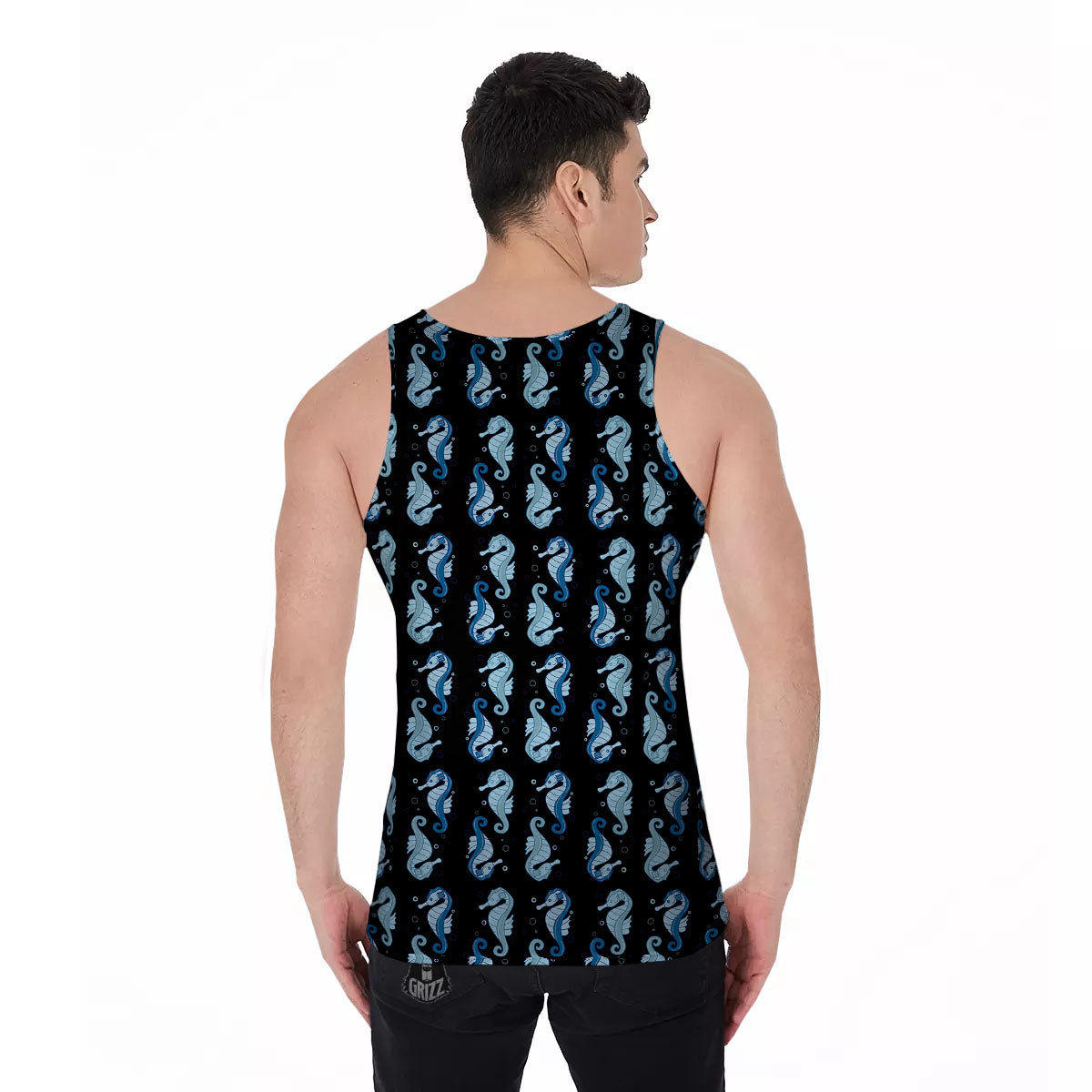 Seahorse Blue Print Pattern Men's Tank Top-grizzshop