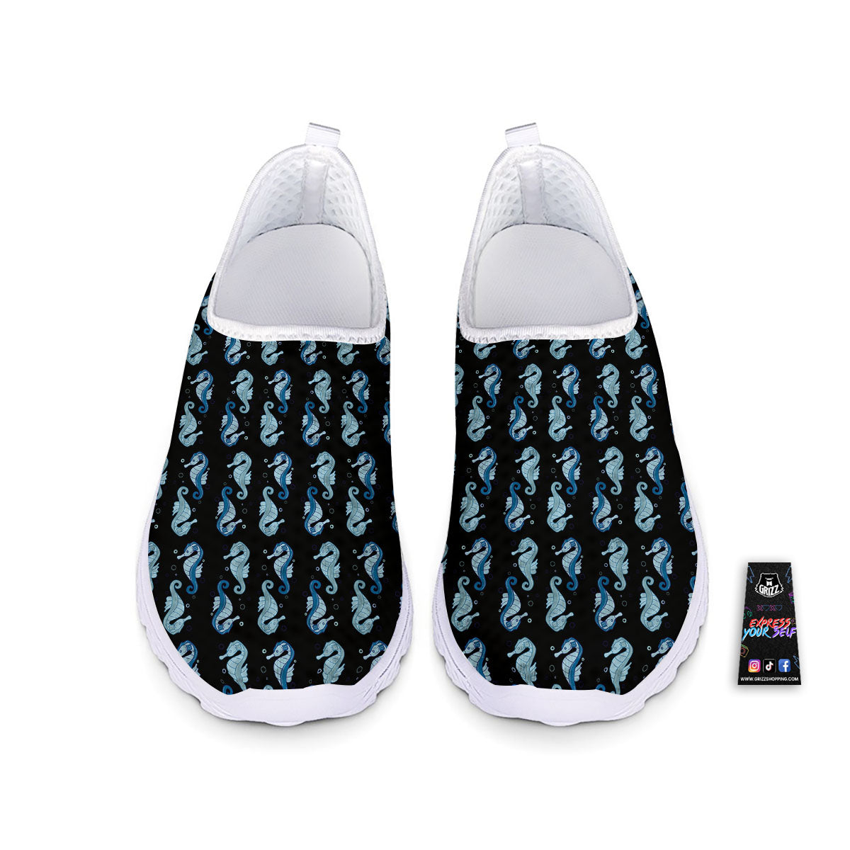 Seahorse Blue Print Pattern Nurse Shoes-grizzshop