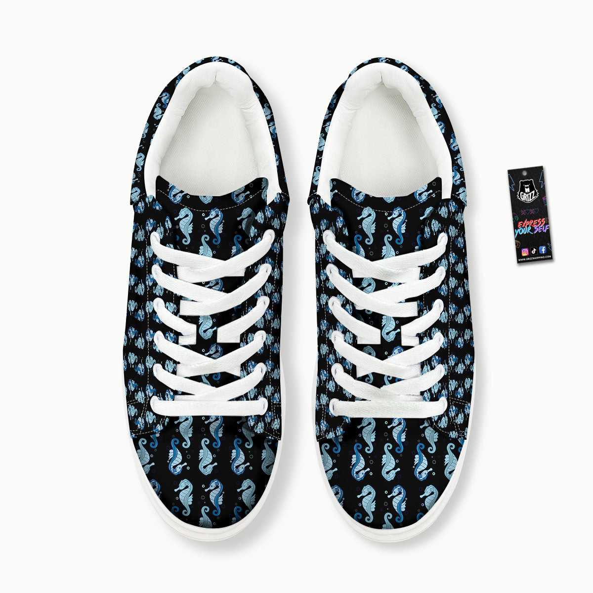 Seahorse Blue Print Pattern Platform Shoes-grizzshop