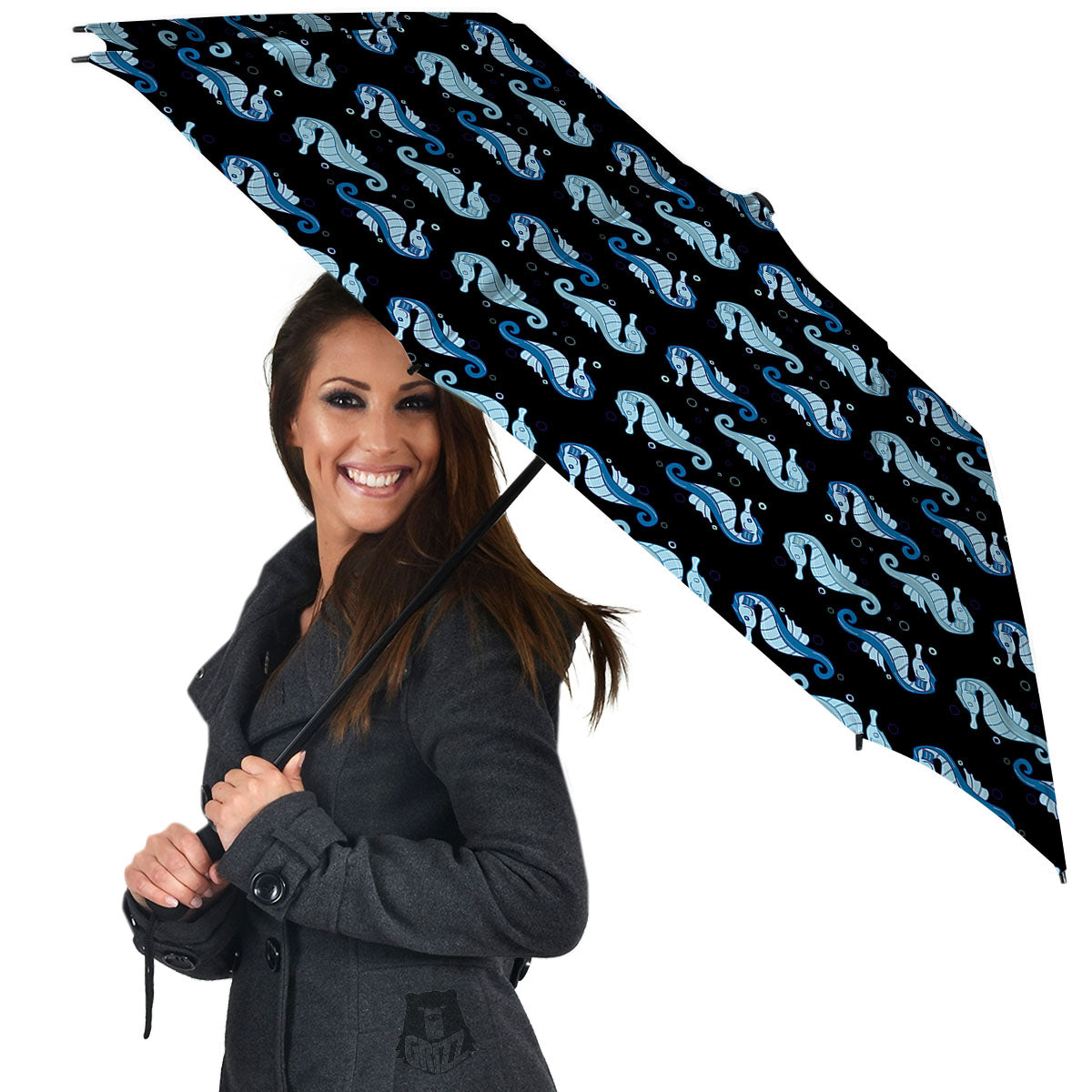 Seahorse Blue Print Pattern Umbrella-grizzshop