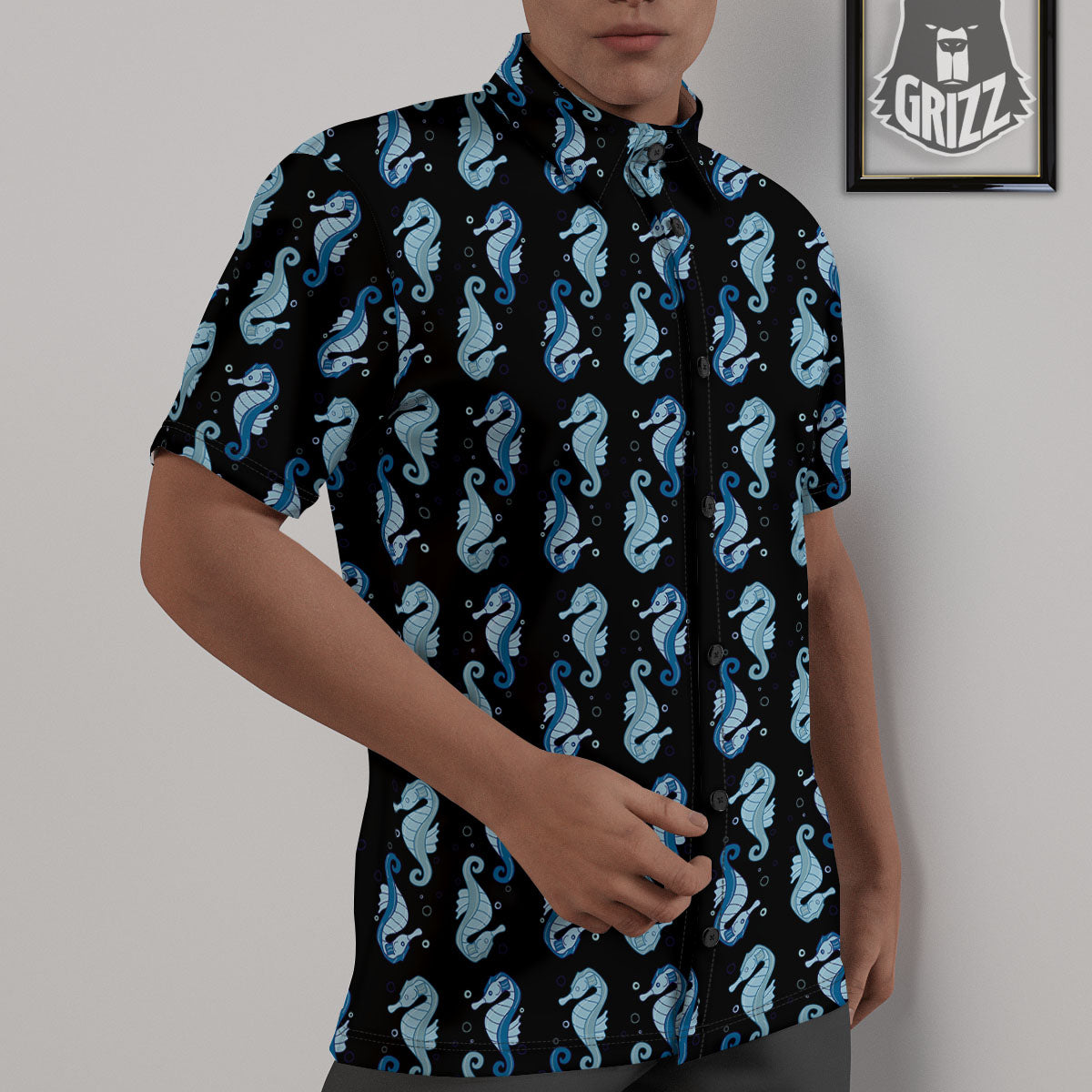 Seahorse Blue Print Pattern Untucked Shirts-grizzshop