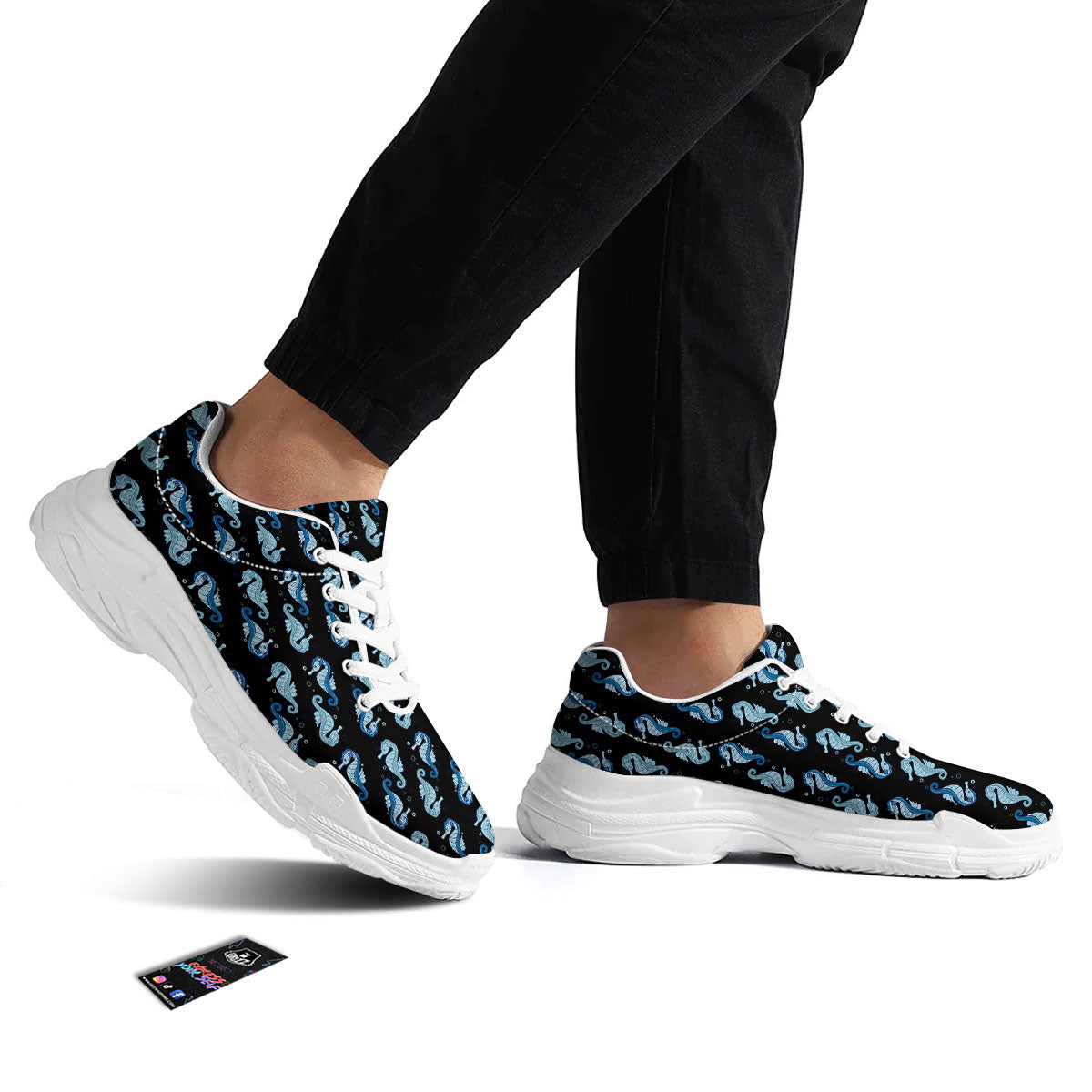 Seahorse Blue Print Pattern White Chunky Shoes-grizzshop