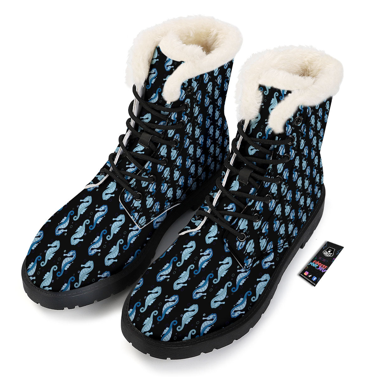 Seahorse Blue Print Pattern Winter Boots-grizzshop