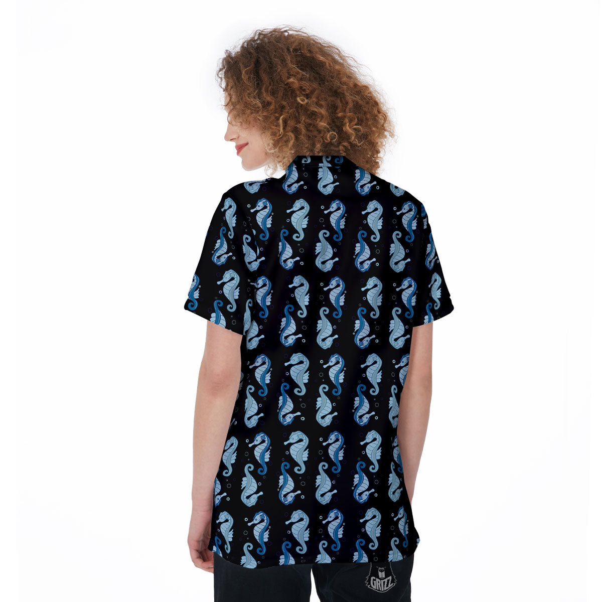 Seahorse Blue Print Pattern Women's Golf Shirts-grizzshop