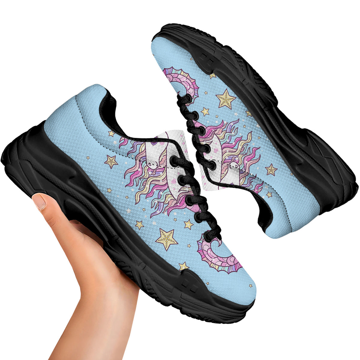 Seahorse Colorful Print Black Chunky Shoes-grizzshop