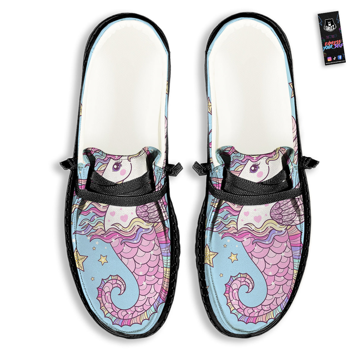 Seahorse Colorful Print Black Loafers-grizzshop