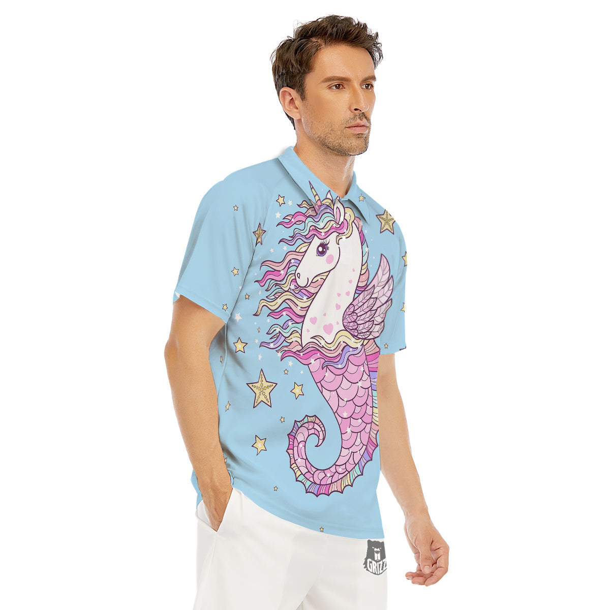 Seahorse Colorful Print Men's Golf Shirts-grizzshop