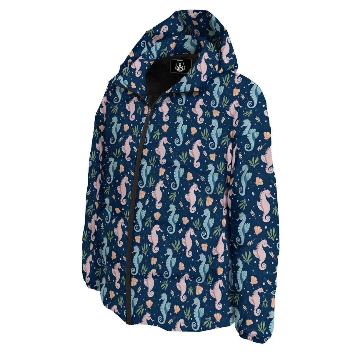 Seahorse Colorful Print Pattern Down Jacket-grizzshop