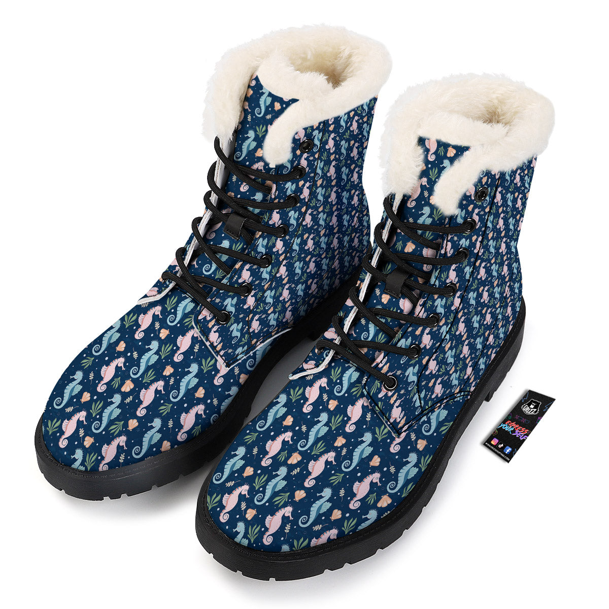 Seahorse Colorful Print Pattern Winter Boots-grizzshop