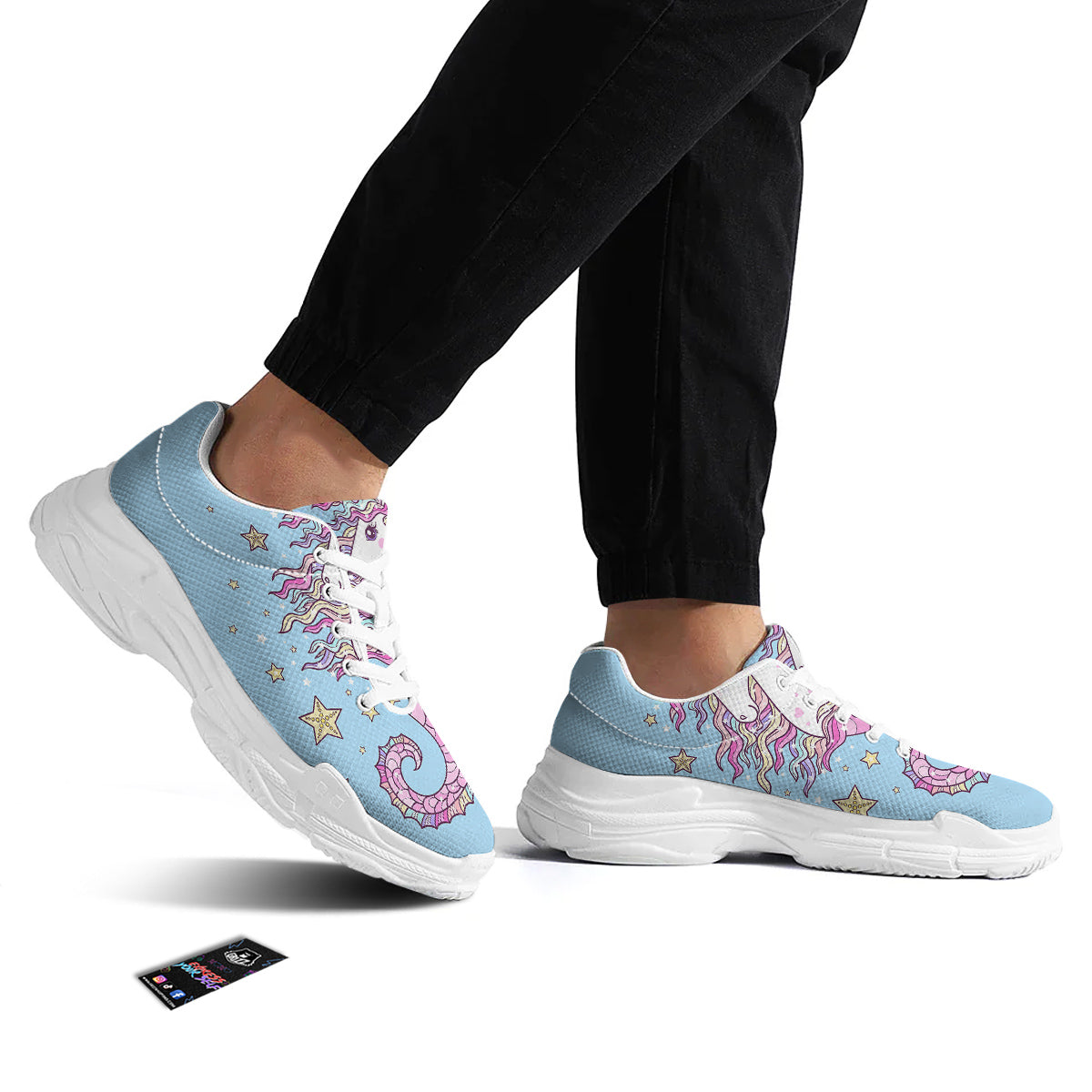 Seahorse Colorful Print White Chunky Shoes-grizzshop