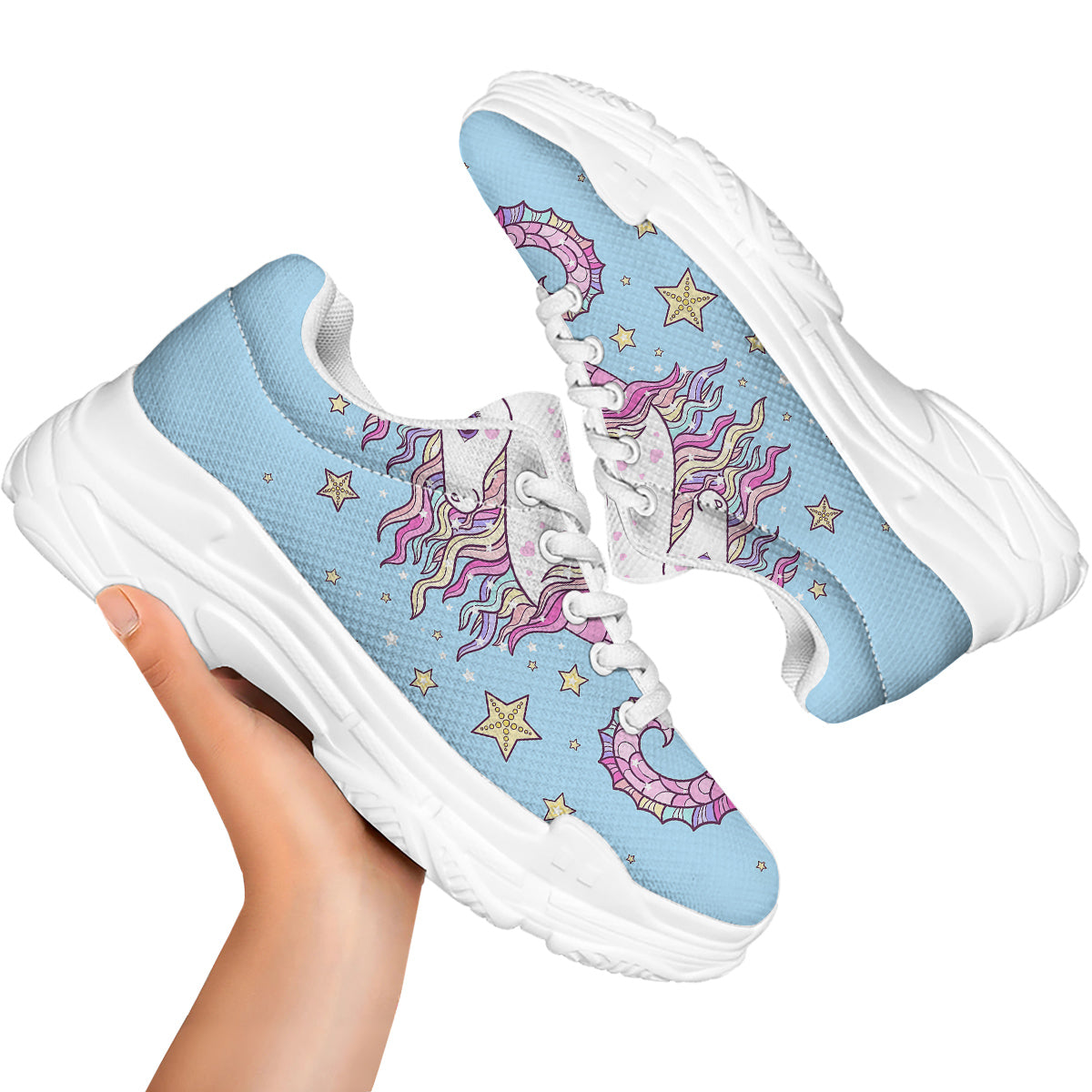 Seahorse Colorful Print White Chunky Shoes-grizzshop