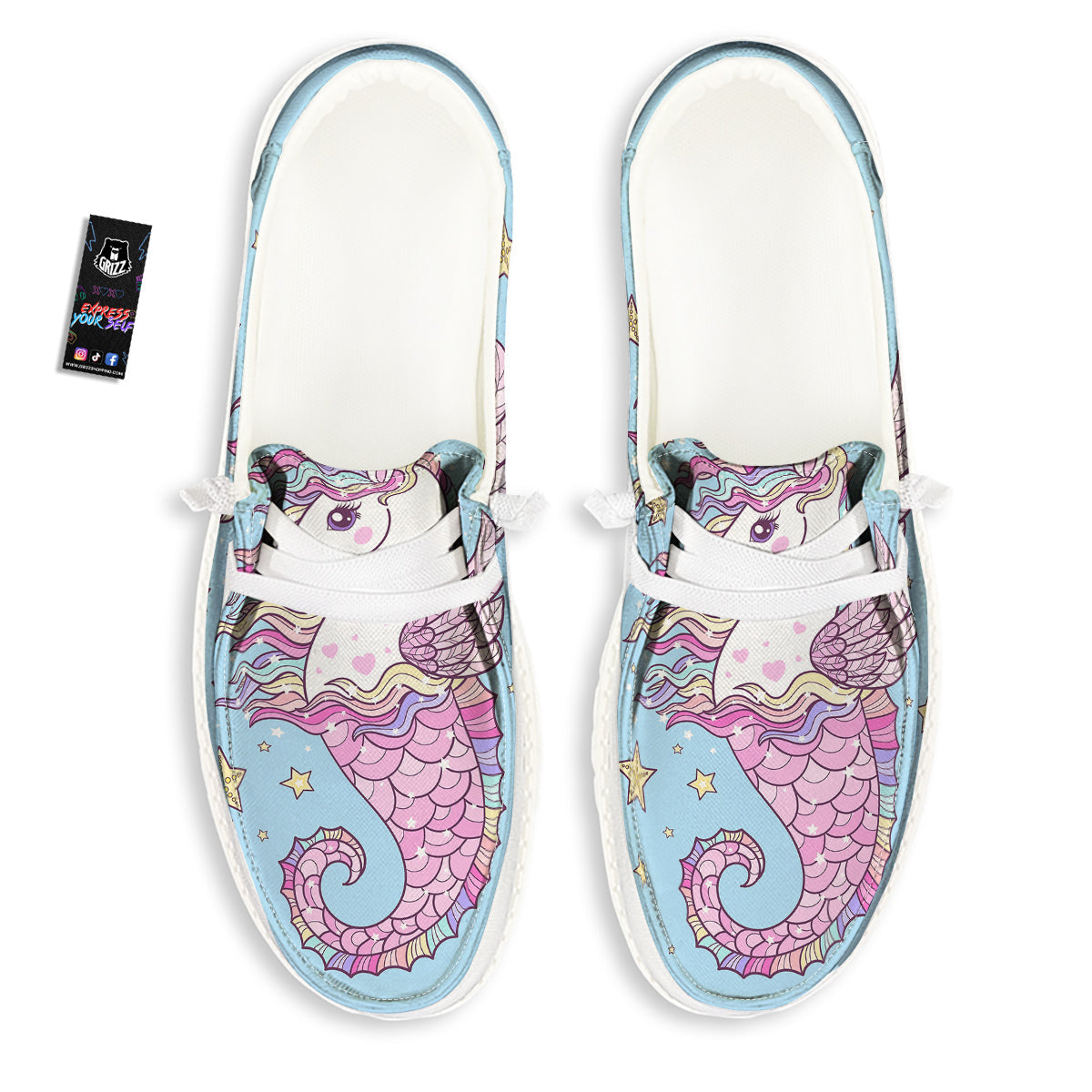 Seahorse Colorful Print White Loafers-grizzshop
