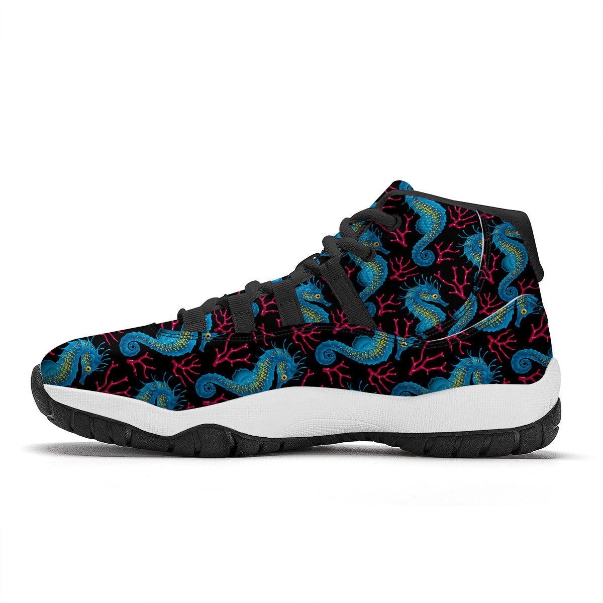 Seahorse Navy Pattern Print Black Bball Shoes-grizzshop