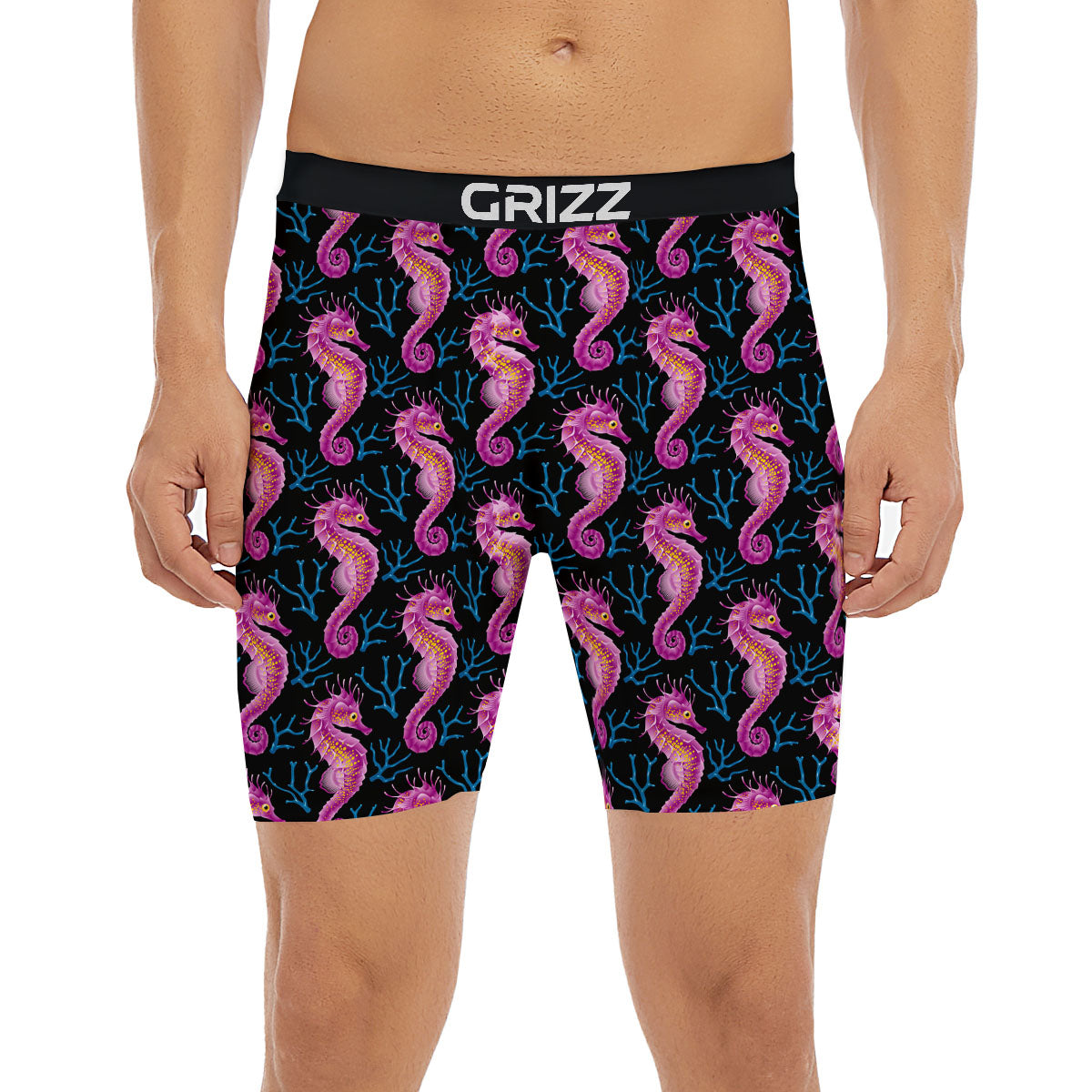 Seahorse Purple Print Pattern Boxer Briefs-grizzshop
