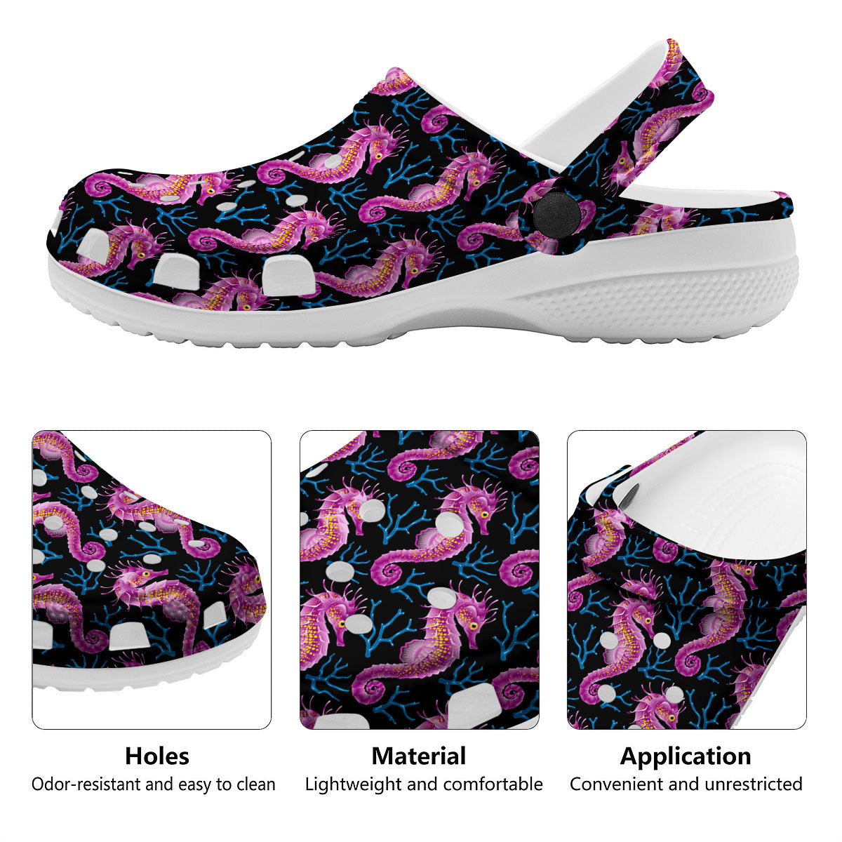 Seahorse Purple Print Pattern Clog-grizzshop