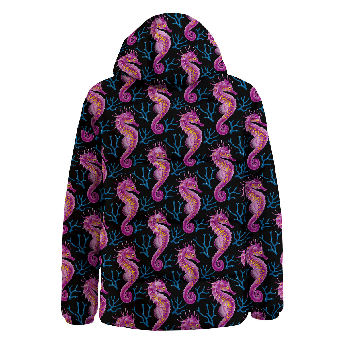 Seahorse Purple Print Pattern Down Jacket-grizzshop