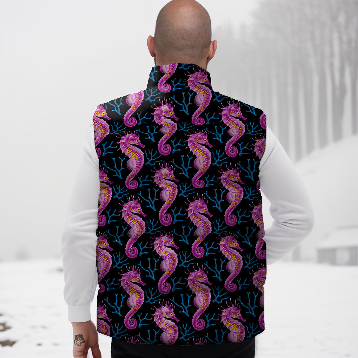 Seahorse Purple Print Pattern Down Vest