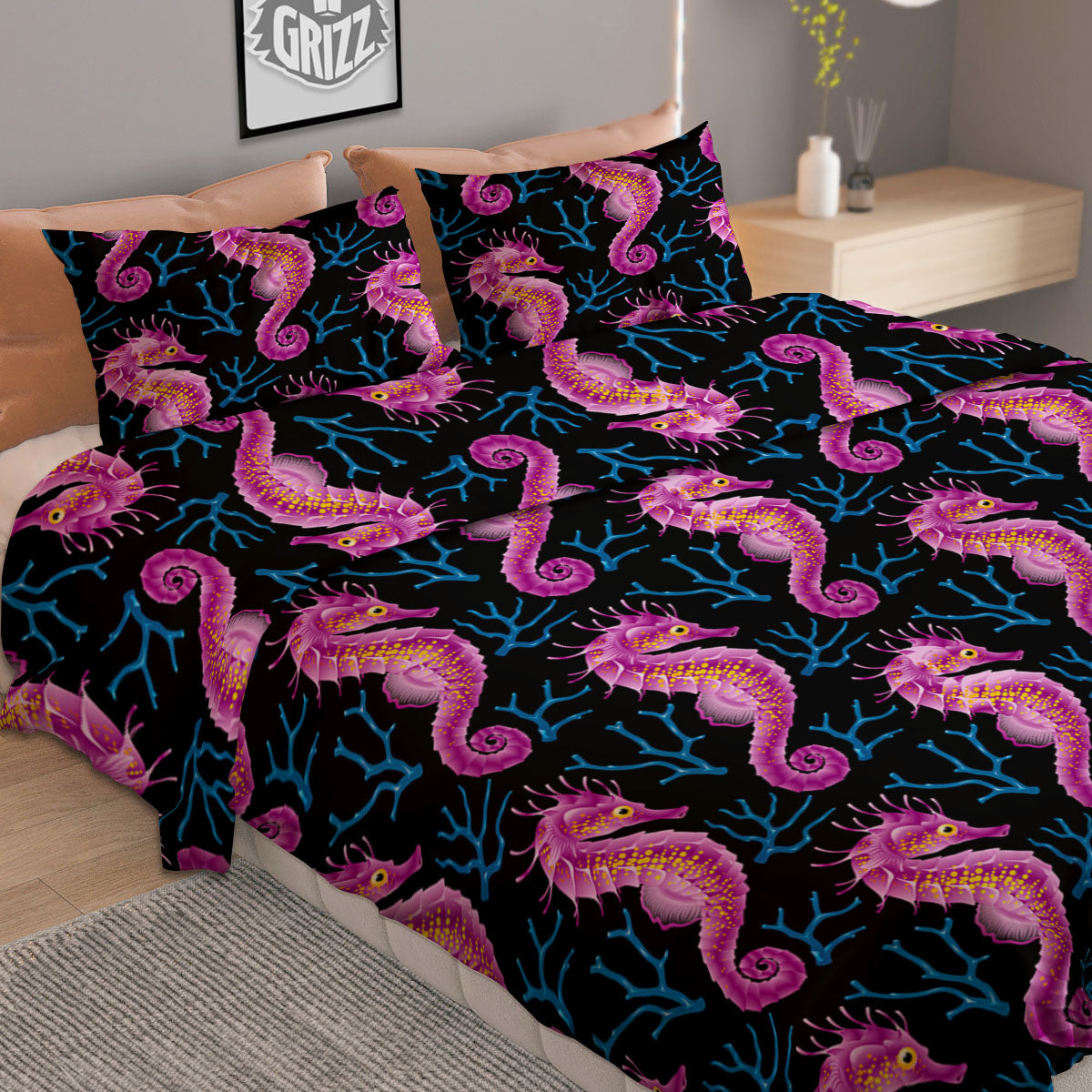 Skull Flowers Vintage Print Pattern Duvet Cover Bedding Set
