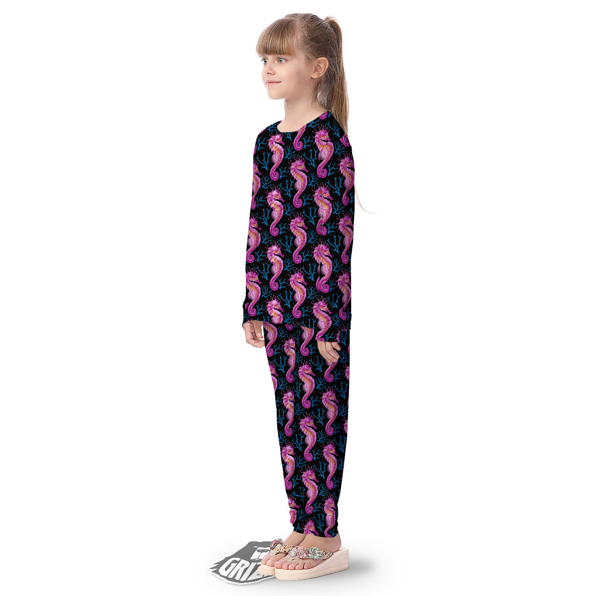 Seahorse Purple Print Pattern Kid's Pajamas-grizzshop